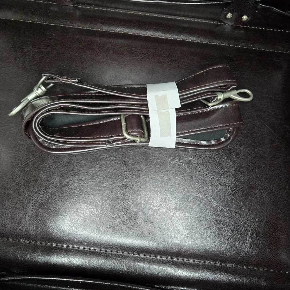 NWT U.S. Luggage New York Brown Leather Briefcase #488-2 W/ Shoulder Strap FLAW